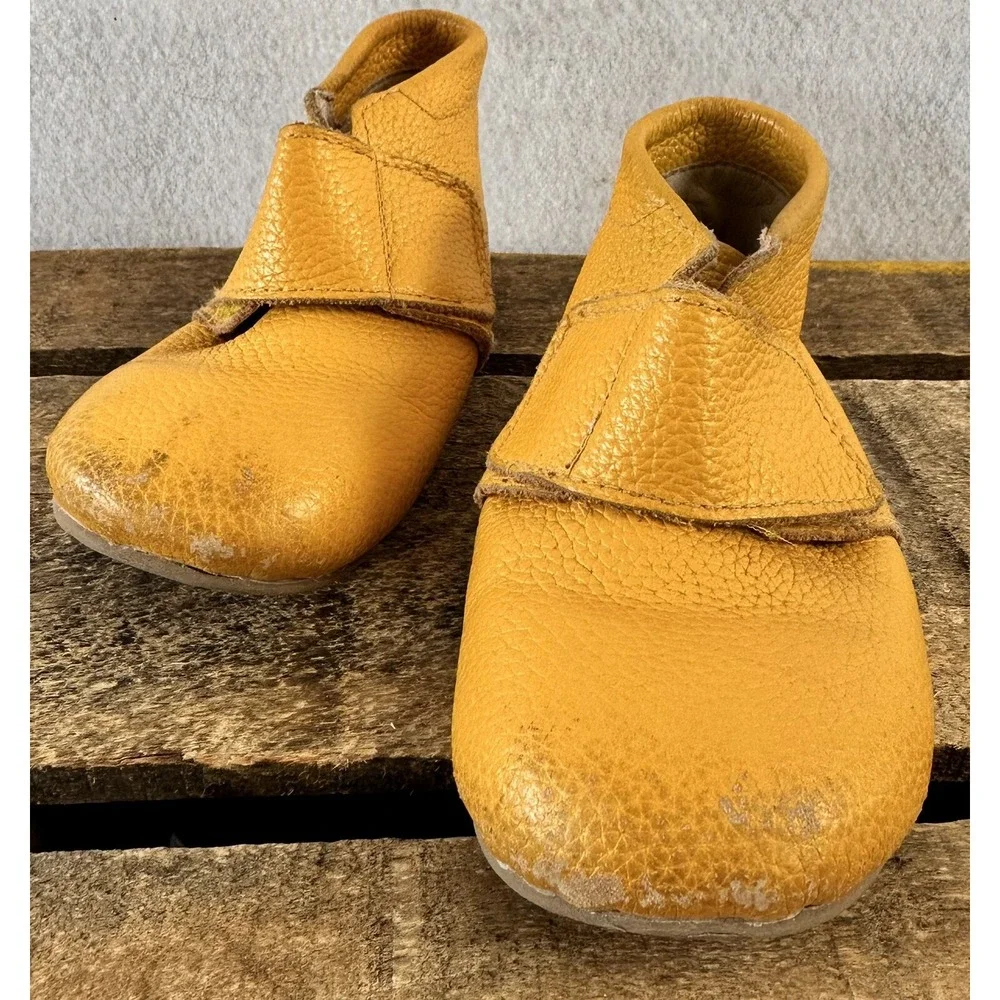 Baby Shoes Mocs Little Piggies Yellow Leather Sz 2-3Y (6 in Length)